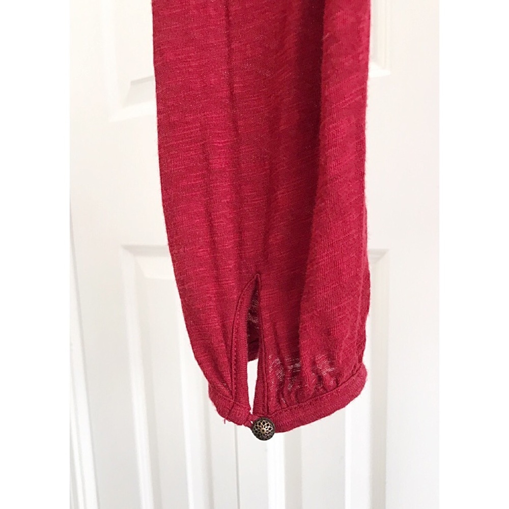 Lucky Brand Burgundy Pin-Tuck Henley Top | Size S - Picture 5 of 6